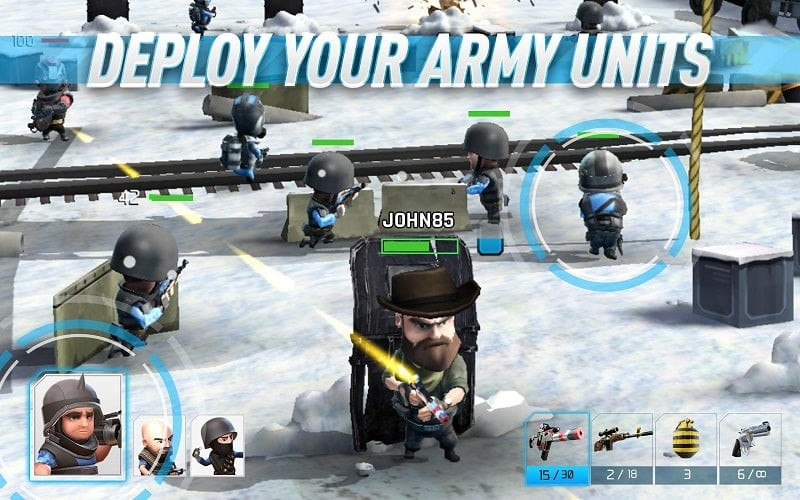 WarFriends gameplay screenshot showcasing different unit types