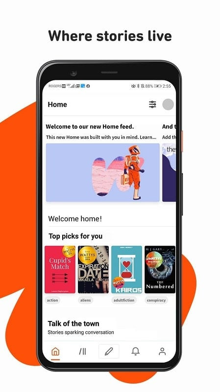 Wattpad app screenshot showing a story