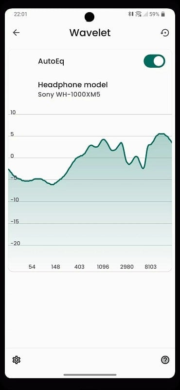 Wavelet app screenshot showing the 9-band equalizer