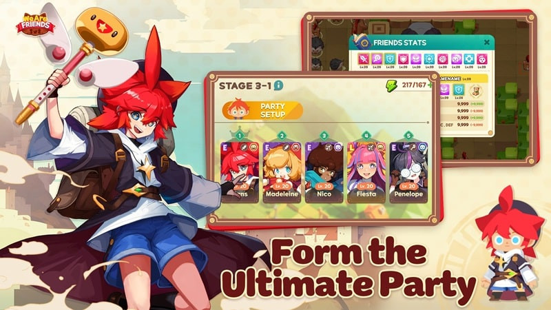 We Are Friends: Puzzle RPG hero upgrade screen