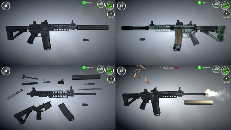 Weapon Stripping MOD APK screenshot showing gun disassembly