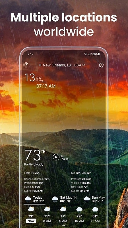 Weather Live MOD APK showing a 14-day weather forecast