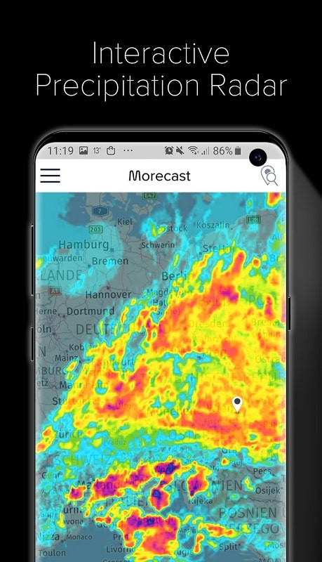 Weather & Radar - Morecast weekly forecast display