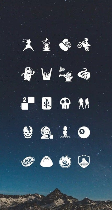 Whicons app interface displaying icon and wallpaper options.