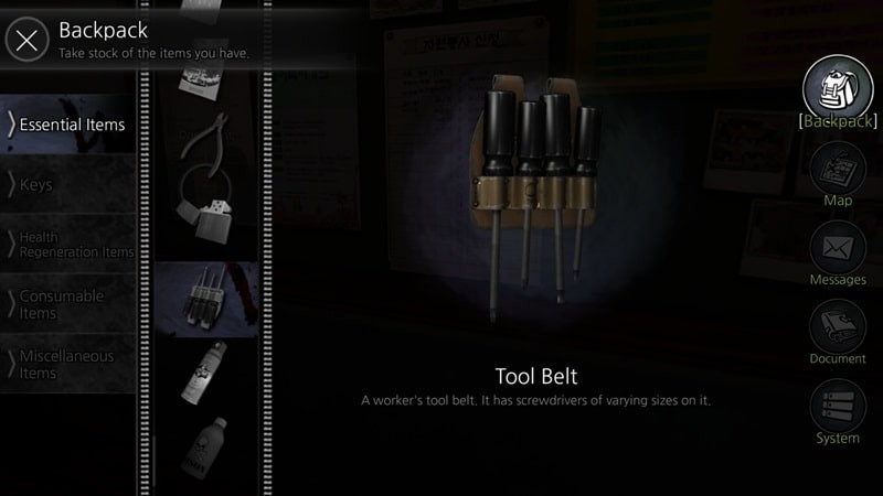 Various helpful items in White Day, such as keys, bolt cutters, and a protective charm.