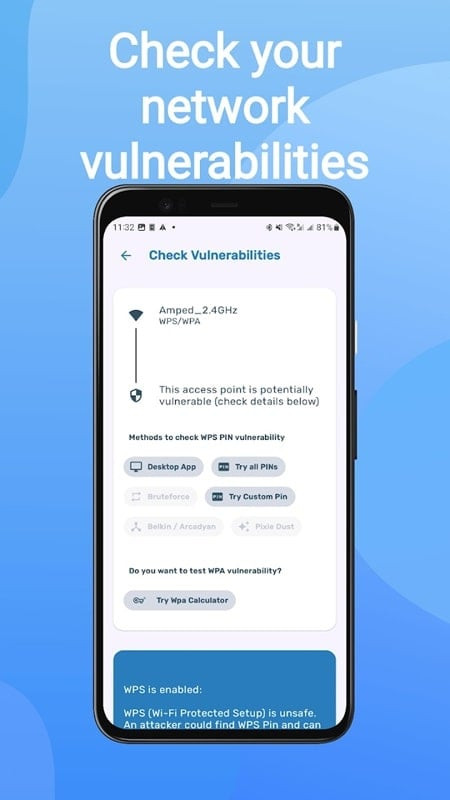 WIFI WPS WPA Tester app measuring network speed