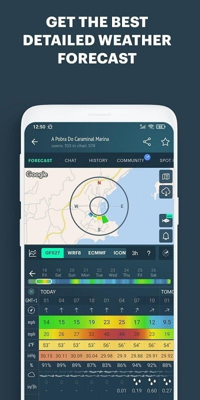 Windy.app marine chart