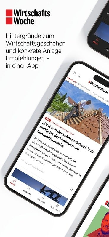 WirtschaftsWoche app interface showing news articles