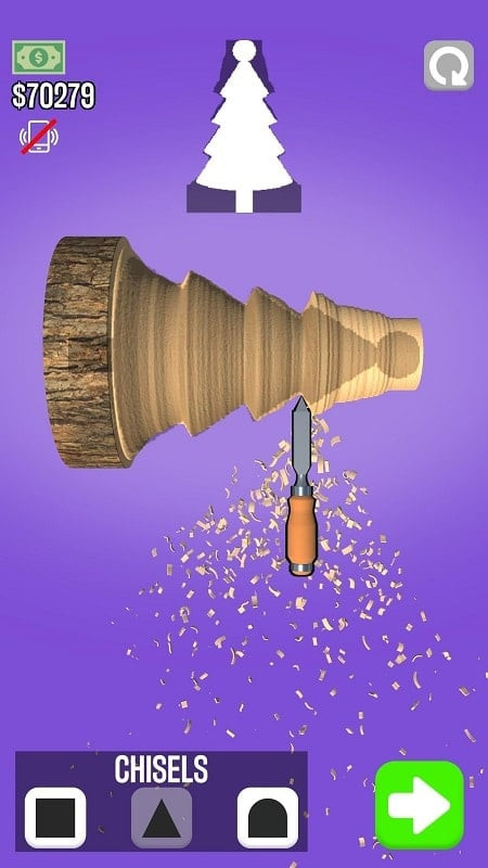 Woodturning MOD APK screenshot showcasing a finished, painted wood carving