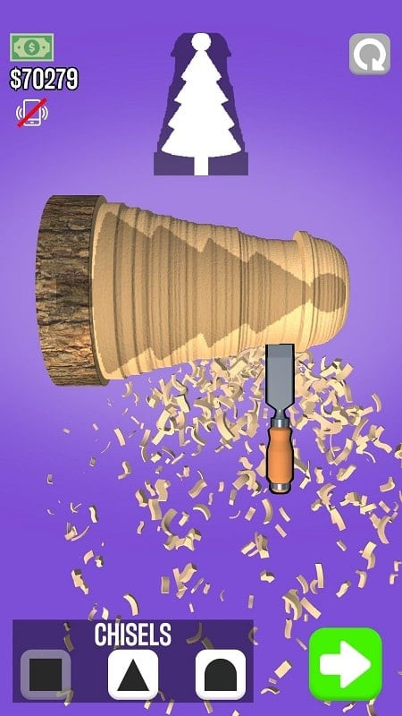 Woodturning MOD APK screenshot showing the in-game interface