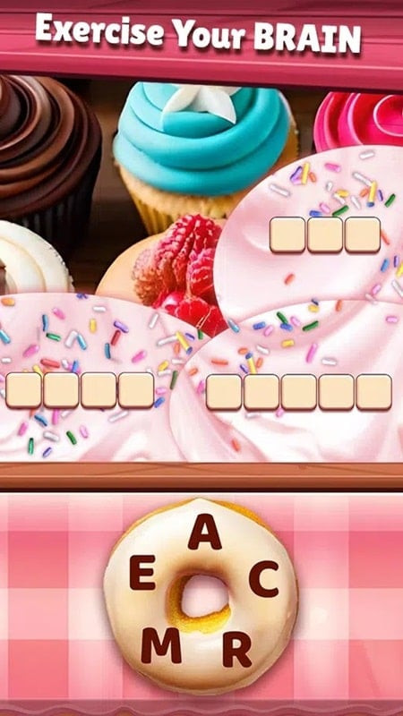 Wordonut MOD APK screenshot showing donuts