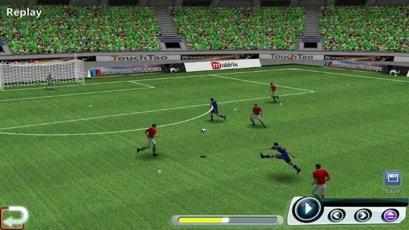 World Soccer League MOD APK gameplay screenshot showing controls