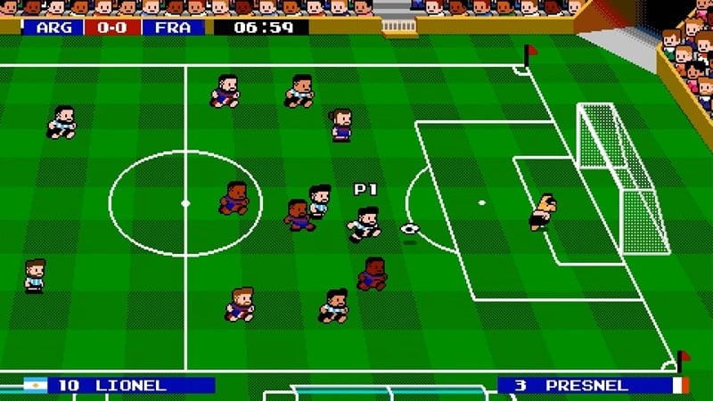 XP Soccer MOD APK gameplay showcasing its simple controls and pixelated graphics.