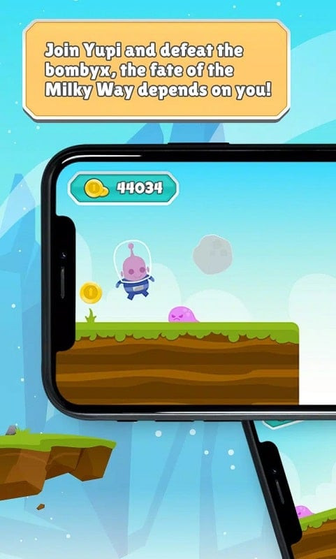 Yupi in-game screenshot showing enemies and obstacles