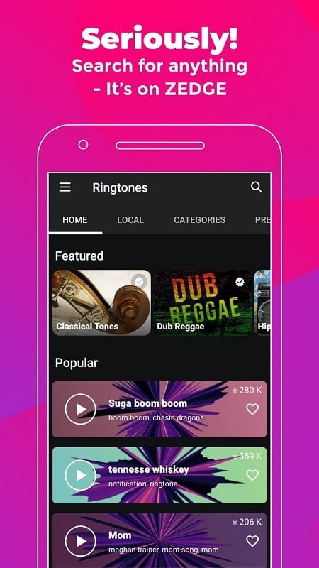 ZEDGE Wallpapers & Ringtones showcasing new content updates